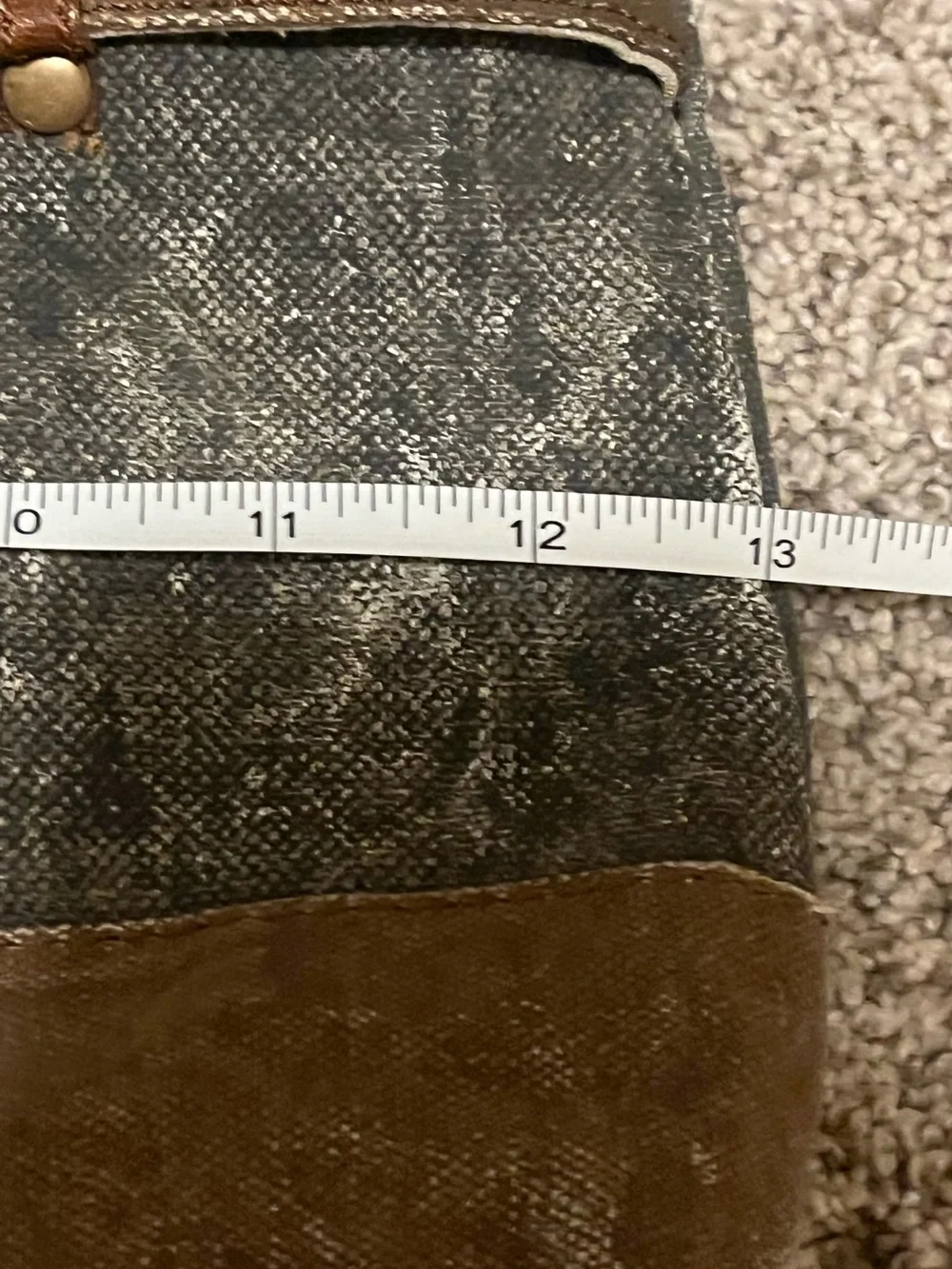 Canvas and Leather Tote Bag in Brown and Olive with Decorative Ring